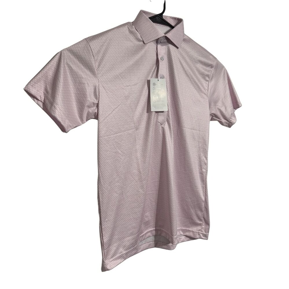 COLLARS & CO Mens Semi Spread Button Collar Polo Vantage Pink White NWT Small - Picture 3 of 8